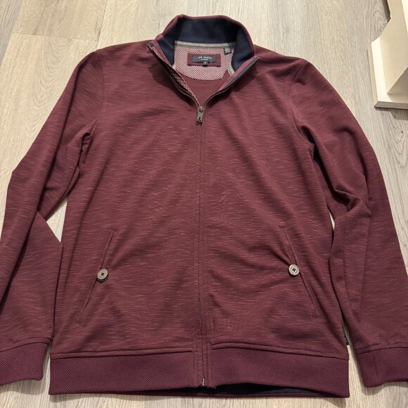 Ted Baker Men's London Maroon Quarter Zip Knit Sweater - Picture 1 of 3